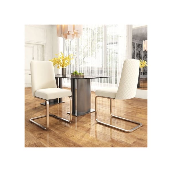 Spisestole - MUVOE - Sæt af 2 - Beige velour - Diamant ryg - Metalben
