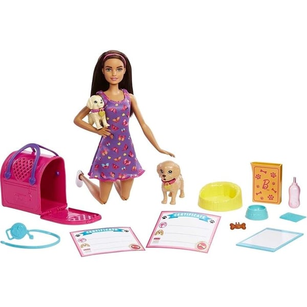 Barbie valp adoption lekset med brunett docka