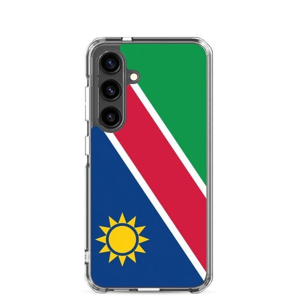 Telefonfodral – Namibias flagga – Kompatibel med Samsung Galaxy S24 Plus – Mjuk plånbok – Hållbar och stöttålig – Pixelforma