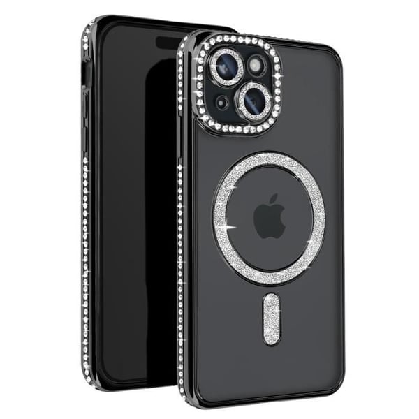 Diamantfodral till iPhone 15 - AVIZAR - Svart Rhinestone Outline - MagSafe Protection