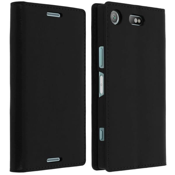 Etui Plånbok Läder - AVIZAR - Xperia XZ1 Compact - Svart - Heltäckande Skydd - Ställfunktion