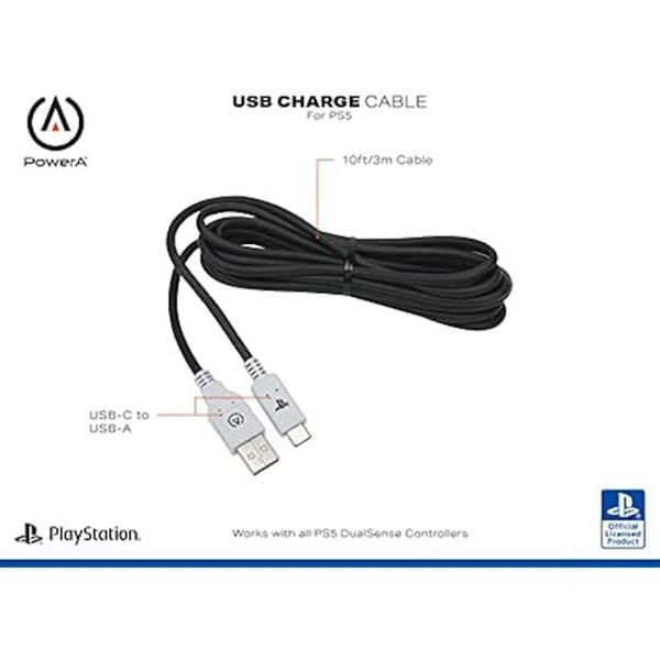 USB-C-kabel - PowerA - Fusion - 3m - Sort - Kompatibel med PS5 og PS4