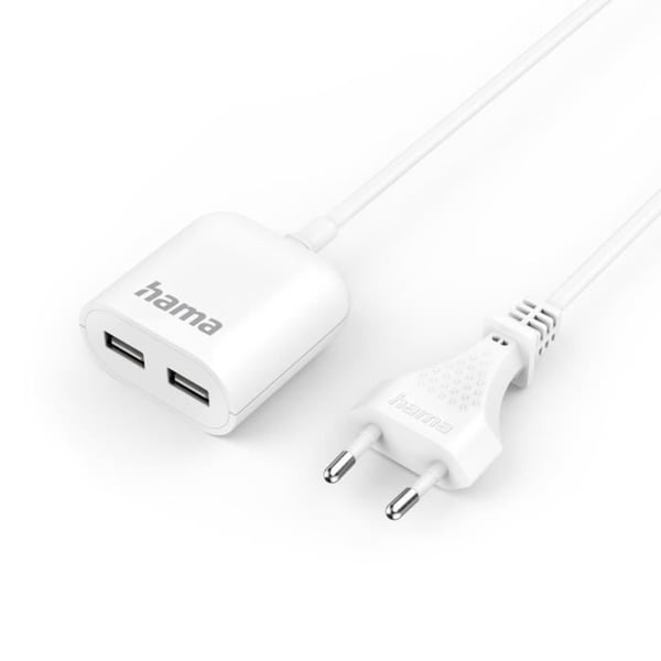 USB-laddare - Vit - 1,9 m - 2 USB-A-portar - 2,4 A - Multipattform