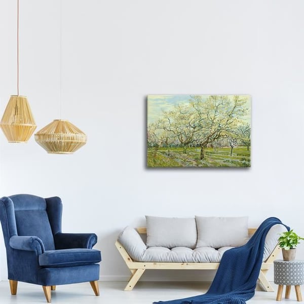 Legendarte - Målning, tryck på duk - Den vita fruktträdgården - Vincent Van Gogh cm. 60x80