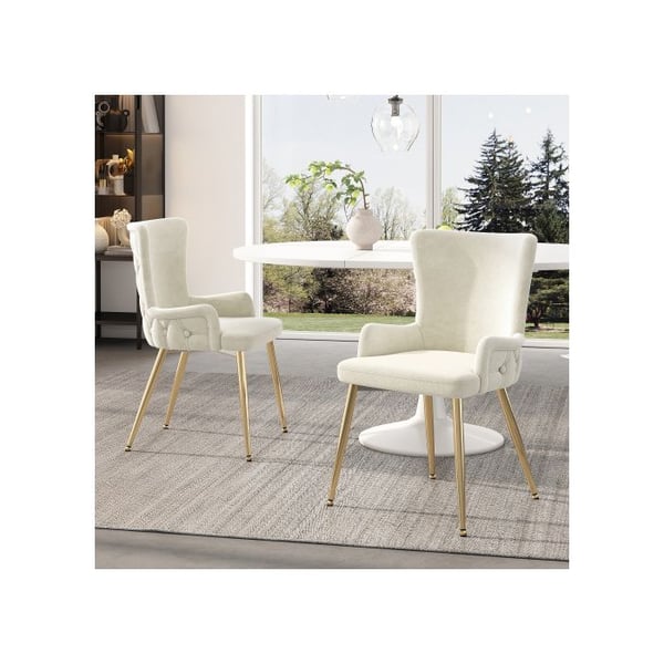 Matstol - MUVOE - Beige sammet - Set om 2 - Guldmetallben - Modern design