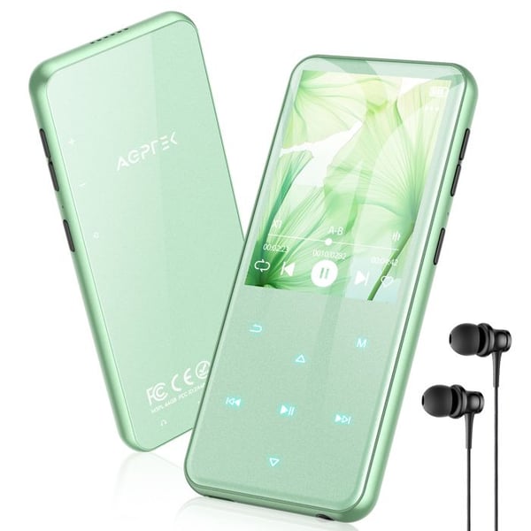 AGPTEK 64Go MP3 Bluetooth 5.3, 2.4'' Stort Skärm, Hifi Musikspelare med Touchknapp/FM Radio/Spelare, Grön