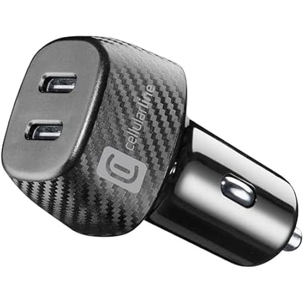 Cigaretlighter Oplader - CELLULARLINE - 2 USB-C Porte - 40 Watt - Hurtig Opladning - Overbelastningsbeskyttelse