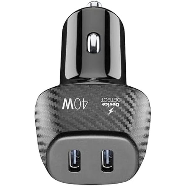 Cigaretlighter Oplader - CELLULARLINE - 2 USB-C Porte - 40 Watt - Hurtig Opladning - Overbelastningsbeskyttelse