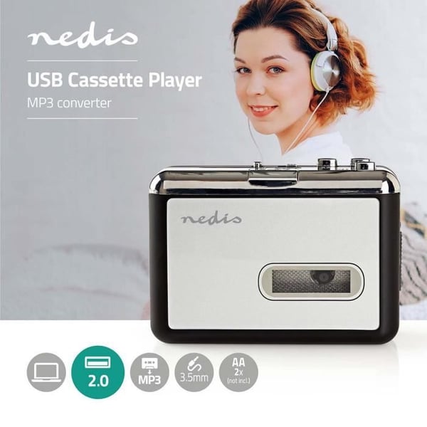 Kassettekonverter - NEDIS - ACGRU100GY - Bærbar - USB - Batteri
