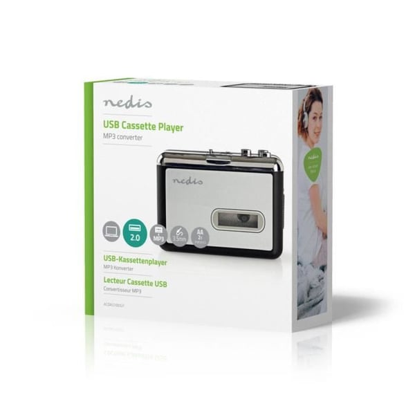 Kassettekonverter - NEDIS - ACGRU100GY - Bærbar - USB - Batteri