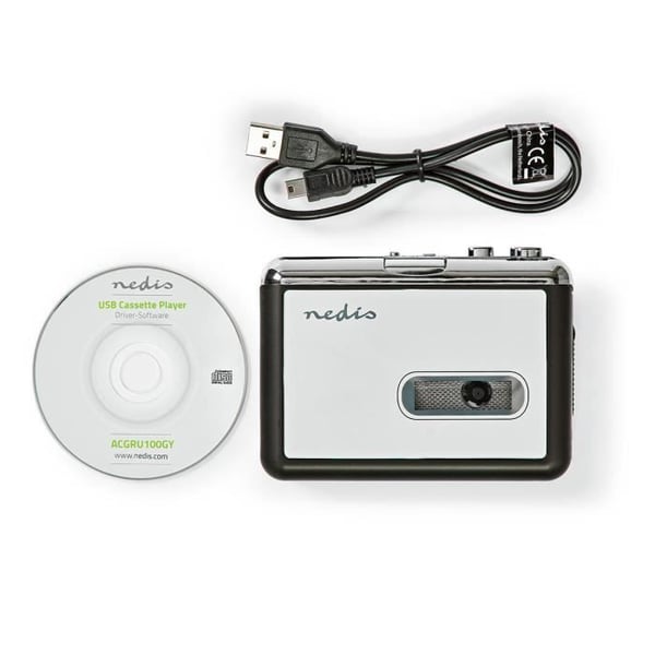 Kassettekonverter - NEDIS - ACGRU100GY - Bærbar - USB - Batteri