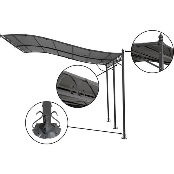 Metallpergola med väggmontering - 3 x 4 m - Grå