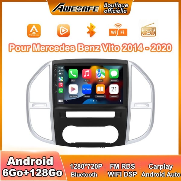 AWESAFE Autoradio Android 13 för Mercedes Benz Vito (2014-2020) 6Go+128Go 10'' pekskärm Carplay GPS Bluetooth Android Auto