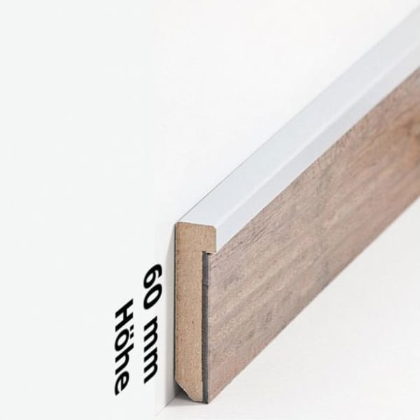 PROVISTON MDF Sockel 13 x 60 x 2500 mm Silverbelagd MDF Sockel för vinylgolv 62,5 meter | 25 stycken