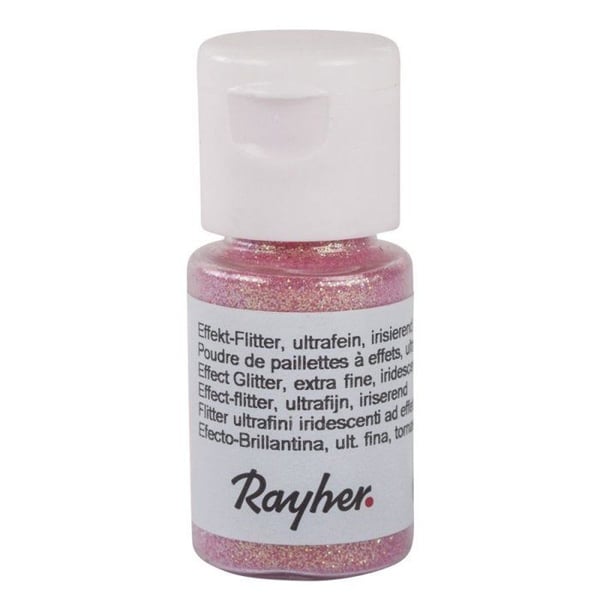 Ultrafina effekts glitterpuder, PET, iriserande, flaska 10 ml, pastellrosa