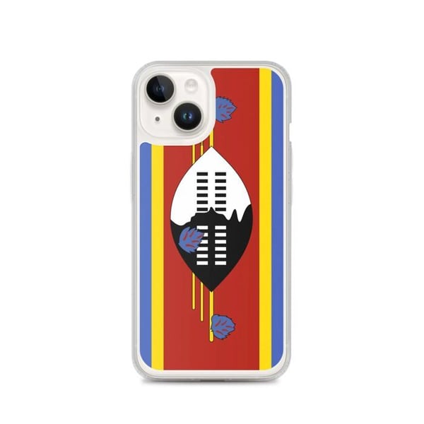 Mobilskal – Eswatini Flagga – Kompatibel med iPhone 14 – Mjukt Fodral – Slitstarkt och Stötsäkert – Silikon – Pixelforma