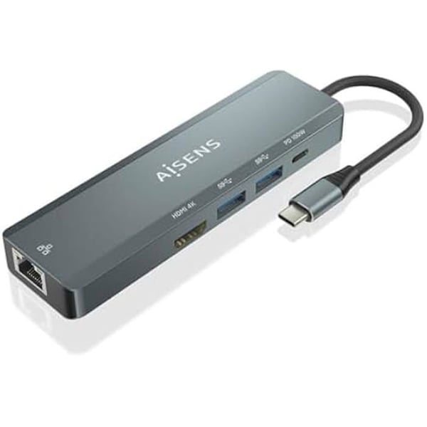 USB-hubb - AISENS - ASUC-5P011-GR - 5 portar - Grå metalliserad - Kompakt - Modern design