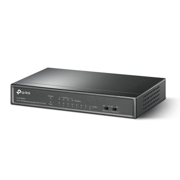 TPLINK TL-SF1008LP 8P Switch 4P PoE TL-SF1008LP 8-Port 10/100 Mbps Desktop Switch med 4-Port PoE 41W PoE budget