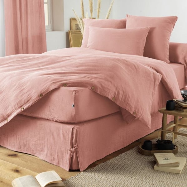 Cache-sommier "Gaïa" alla dimensioner "Gaze de Coton" - Gaïa Rose Pêche - 140 x 190 cm - Gaia Rose Pêche -