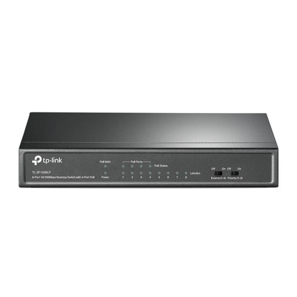TPLINK TL-SF1008LP 8P Switch 4P PoE TL-SF1008LP 8-Port 10/100 Mbps Desktop Switch med 4-Port PoE 41W PoE budget