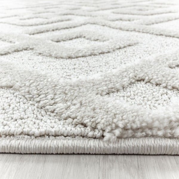Ayyildiz Långhårig Matta Creme 200 cm Rund, Geometrisk Design, för Vardagsrum, Jute-baksida