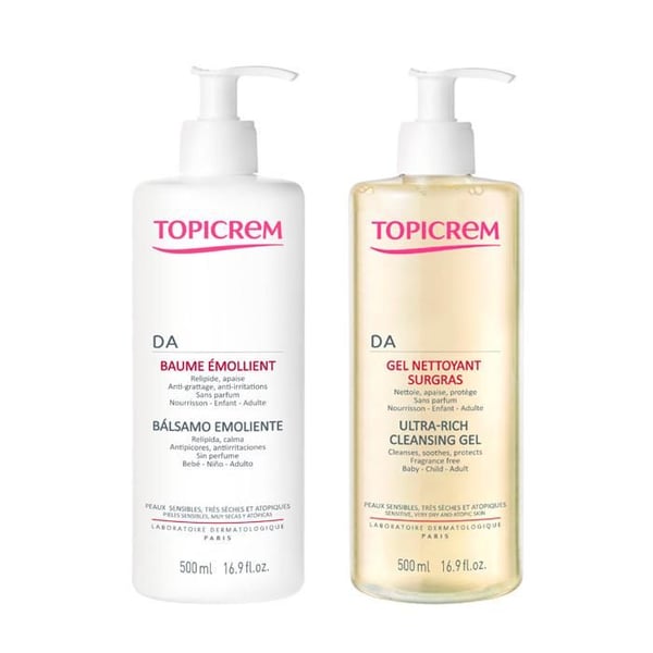 Baume Emollient och Extra Fettande Gel - Topicrem - 500 ml Förpackning - Utan parabener - Blandhud - 50 % rabatt