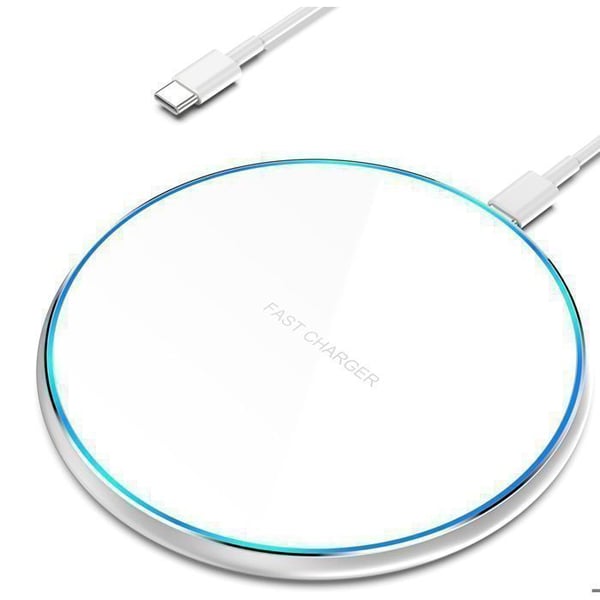 Trådlös laddare, 15W induktionsladdare Laddningsplatta för iPhone, Samsung Galaxy, AirPods 2/3/Pro, Huawei, Xiaomi - Vit