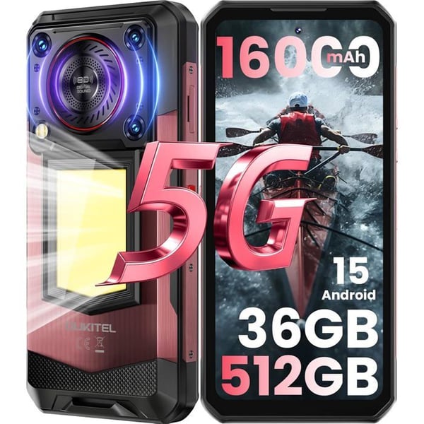 OUKITEL WP56 5G Smartphone Robust Android 15, 36Go+512Go 16000mAh 6.8" 120Hz 108MP Telefon med Högtalare 128dB NFC, Röd
