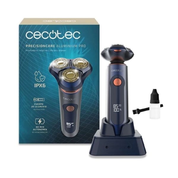 Cecotec PrecisionCare Aluminium Pro Rotationsrakhyvel. Autonomi 80 min, LCD-skärm, Titanblad, 8000 varv/min