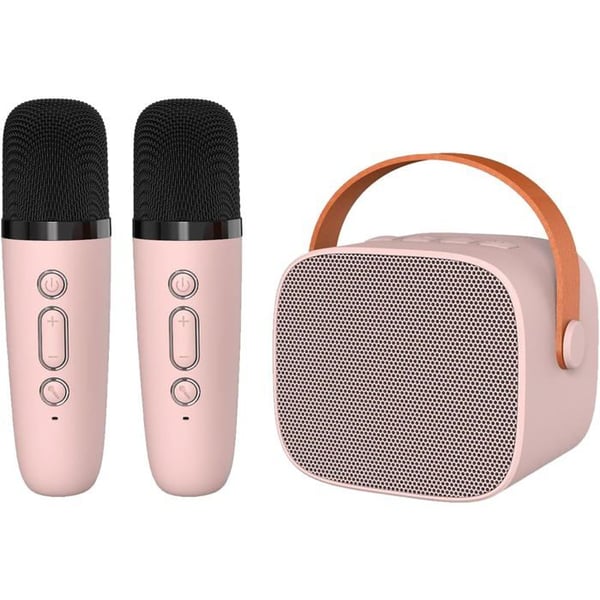 Mikro Karaoke Maskin, 2 Trådlösa Mikrofoner, Bärbar LED-Högtalare, Smart Kompatibel, För Fest Resa Barn Vuxna Rosa