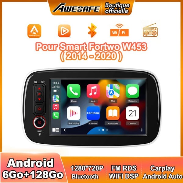 AWESAFE Bilradio Android 13 6Go+128Go För Smart Fortwo W453 (2014-2020) 8'' Pekskärm Carplay GPS Android Auto