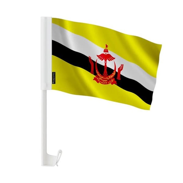 Brunei Bilflagga – 14 x 21 cm – Polyester Tyg – Fäste på Fönster – 20 stycken – Pixelforma