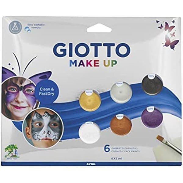 Set med kosmetiska färger - GIOTTO - 6 metalliska färger - 5ml - Inkluderar pensel - Dermatologiskt testad Set med kosmetiska färger - GIOTTO - 6 metalliska färger - 5ml - Inkluderar pensel - Dermatologiskt testad