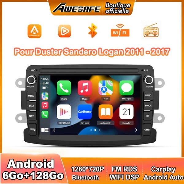 AWESAFE 4G Autoradio Android 13 för Renault Dacia Duster Sandero Captur Logan 6Go+128Go 7 '' Skärm GPS Carplay Android Auto