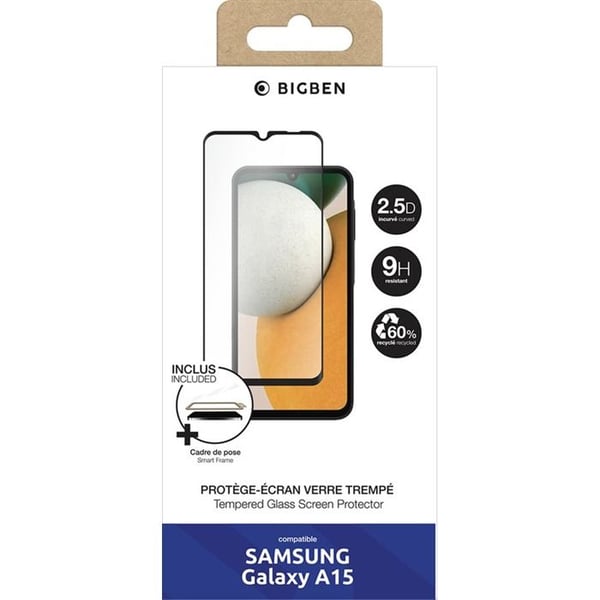BigBen Connected 2.5D skärmskydd i härdat glas för Samsung Galaxy A15 4G och 5G Transparent + SmartFrame