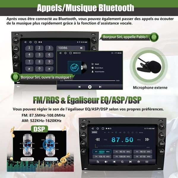 AWESAFE Bilradio Android 13 1Go+32Go för Megane 2 (2003-2009) 7 '' Pekskärm Carplay Android Auto Bluetooth WiFi RDS