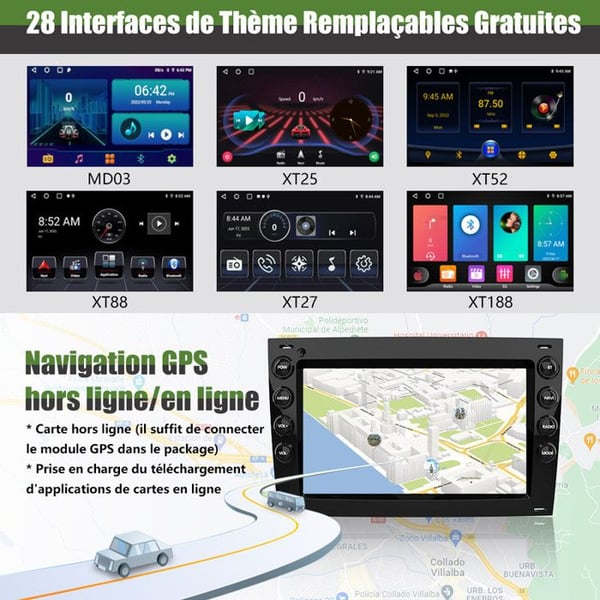 AWESAFE Bilradio Android 13 1Go+32Go för Megane 2 (2003-2009) 7 '' Pekskärm Carplay Android Auto Bluetooth WiFi RDS