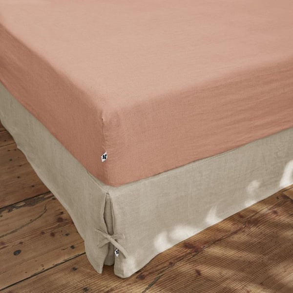 Drap housse "Soline" alla storlekar Lin tvättad Effekten av fjäril - Soline Gamla ros - 140 x 190 cm med 30 cm gummiband