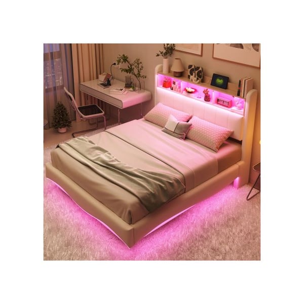 Belyst mural - MUVOE - 140x200 - Lin beige - LED - USB Type-C