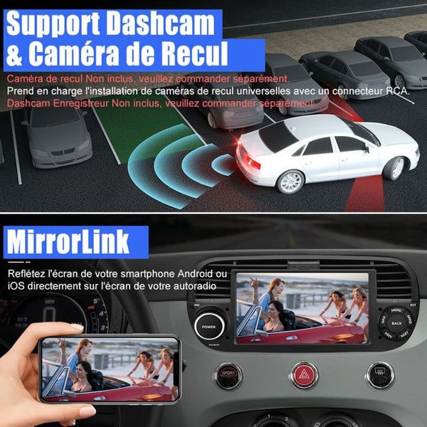 AWESAFE Bilradio Android 13 för Fiat 500 (2007-2015) 2Go+64Go med 7 '' Pekskärm Carplay Android Auto GPS WiFi DSP FM