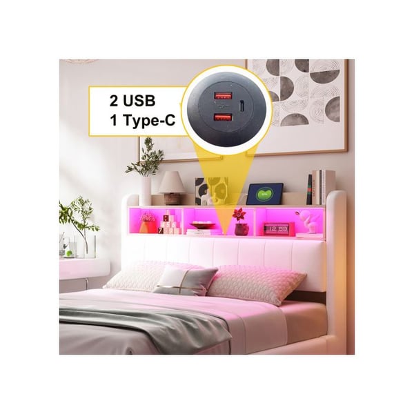 Belyst mural - MUVOE - 140x200 - Lin beige - LED - USB Type-C