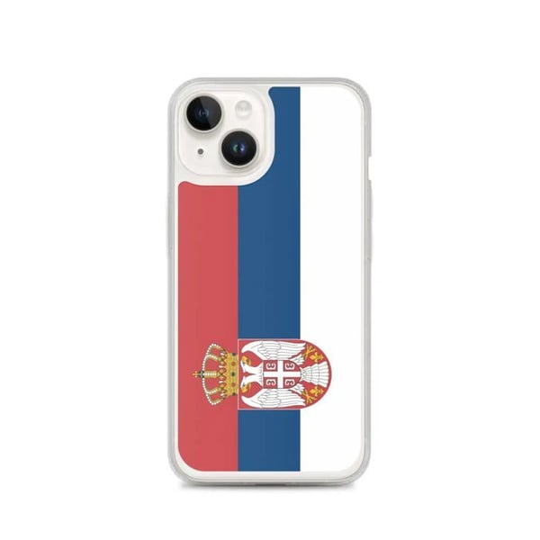 Telefonfodral – Flagga för Serbien – Kompatibel med iPhone 14 – Mjuk fodral – Slitstark och Stötdämpande – Silikon – Pixelforma