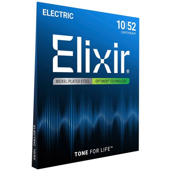 Elgitarrsträngar - ELIXIR - 19077 Optiweb 10/52 Lätt/Tung - Optiweb lätt - Tjocklekar 10-52 - Naturlig känsla