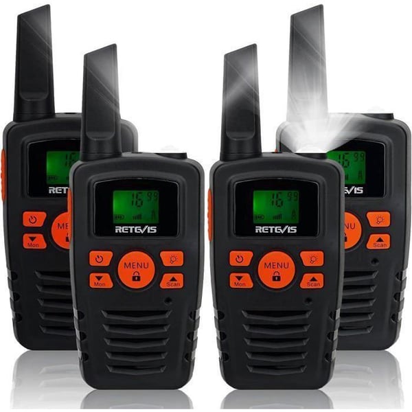 Retevis RA635 Talkie Walkie, PMR446 utan licens, 16 kanaler, ficklampa, VOX, lång räckvidd talkie-walkies för familjeaktiviteter (4 st)