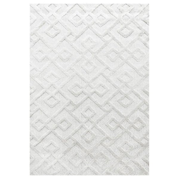 Matta - MELIS HOME - Geometrisk - Kräm - 80x80 cm - Långt hår - Jutebaksida