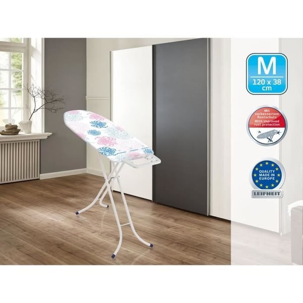 Strykbräda Leifheit Classic M Basic 72577, strykbräda med justerbar höjd från 69 till 88 cm, överdrag i bomull, 120x38cm