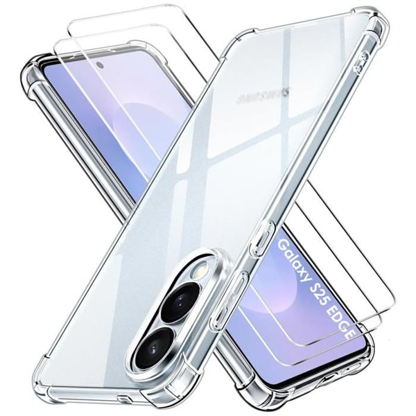 Stötabsorberande fodral för Samsung Galaxy S25 EDGE och 2 härdade glas skydd för skärmen Phonillico®