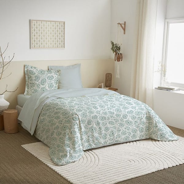 Vändbar 4-delad täckset 240 x 220 cm "Agathe Celadon" för säng 140 x 190 cm 100% bomull