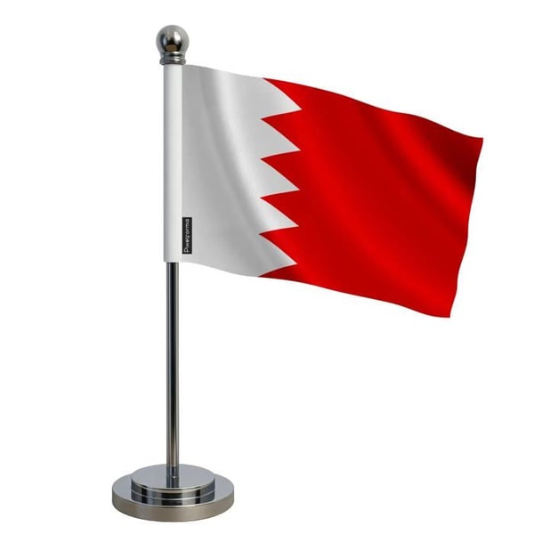 Flagga kontor i Bahrain – 14 x 21 cm – Polyester – Sockel i rostfritt stål – Pixelforma