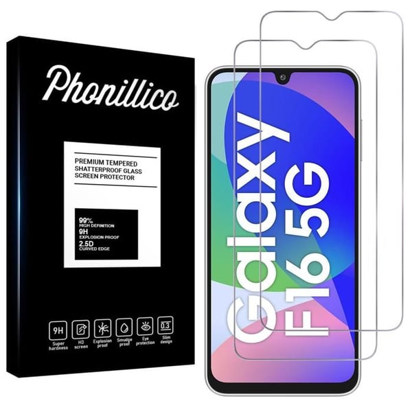 Härdat glas - Phonillico® - Samsung Galaxy F16 5G - Pack 2 - Repellerar repor - Transparent